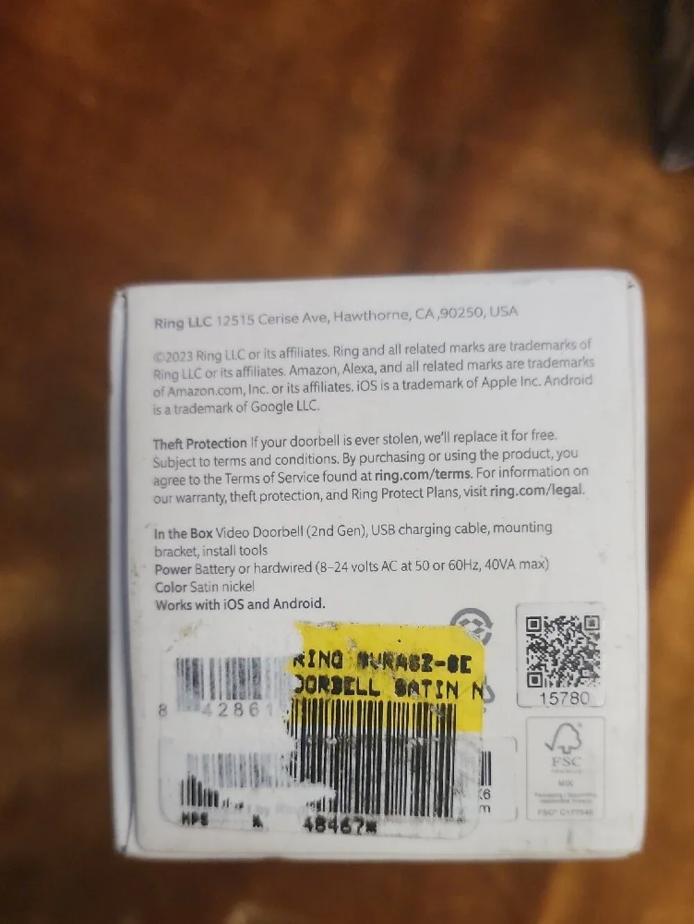 NIB Ring Video Doorbell Camera With Anti Theft Bracket.